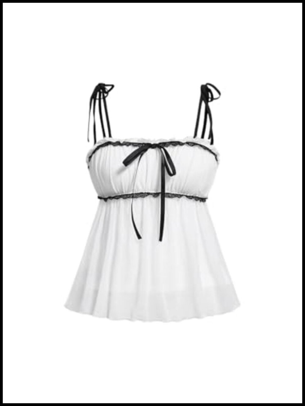 Sleeveless Babydoll Cami Peplum Tie Shoulder Lace Trim Ruffle Hem Summer Top